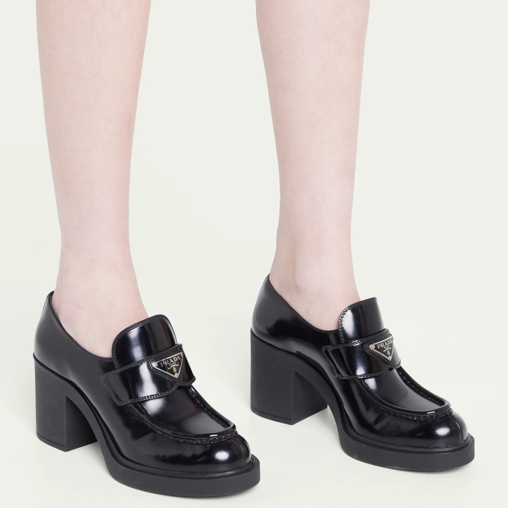 Prada Black Heeled Loafers